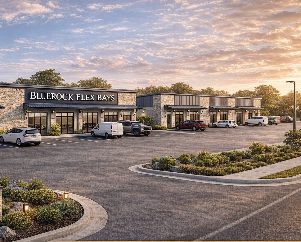 Blue Rock industrial flex bay development — exterior architectural rendering